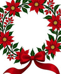 Red Floral Poinsettia Wreath Ribbon Accents Rug