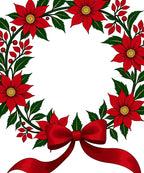 Red Floral Poinsettia Wreath Ribbon Accents Rug