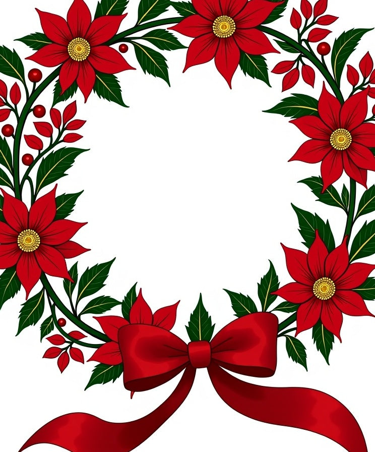 Red Floral Poinsettia Wreath Ribbon Accents Rug
