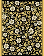 Cream and Gold Floral Vine Art Deco Rug