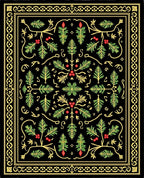 Ornate Black Evergreen Berry Garland Rug