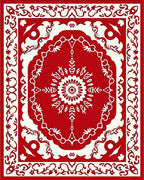Red Cream Floral Medallion Border Rug
