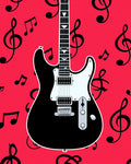 Bold Red Electric Guitar Music Notes Rug