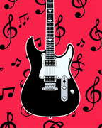 Bold Red Electric Guitar Music Notes Rug