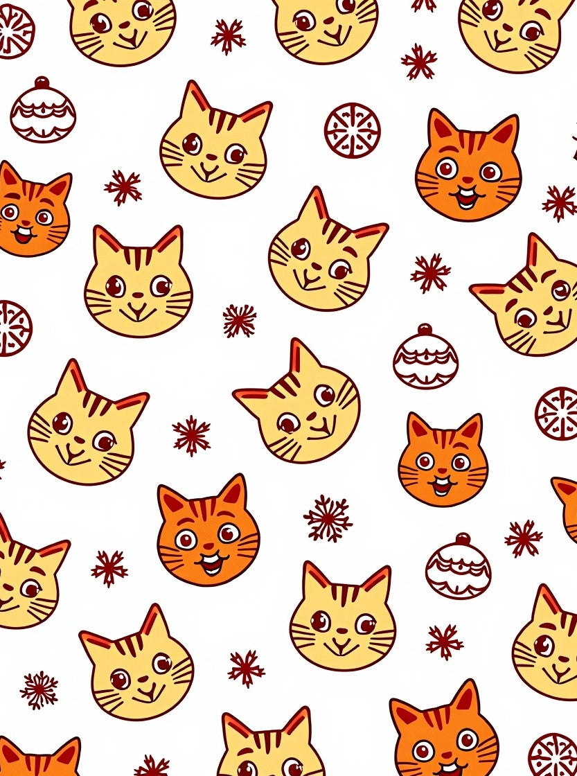 Whimsical Orange Cat Faces Snowflakes Rug