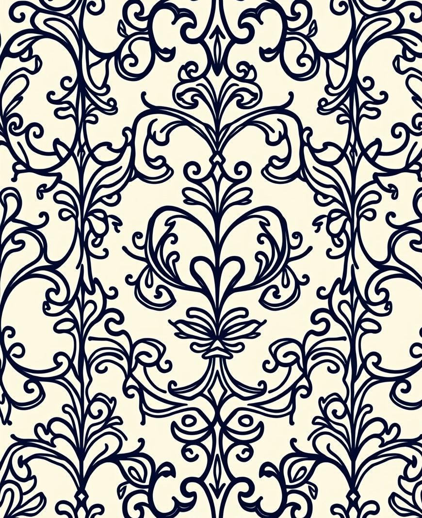 Navy Ivory Acanthus Flourish Ornament Rug