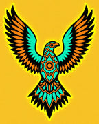 Bold Teal Orange Eagle Crest Rug