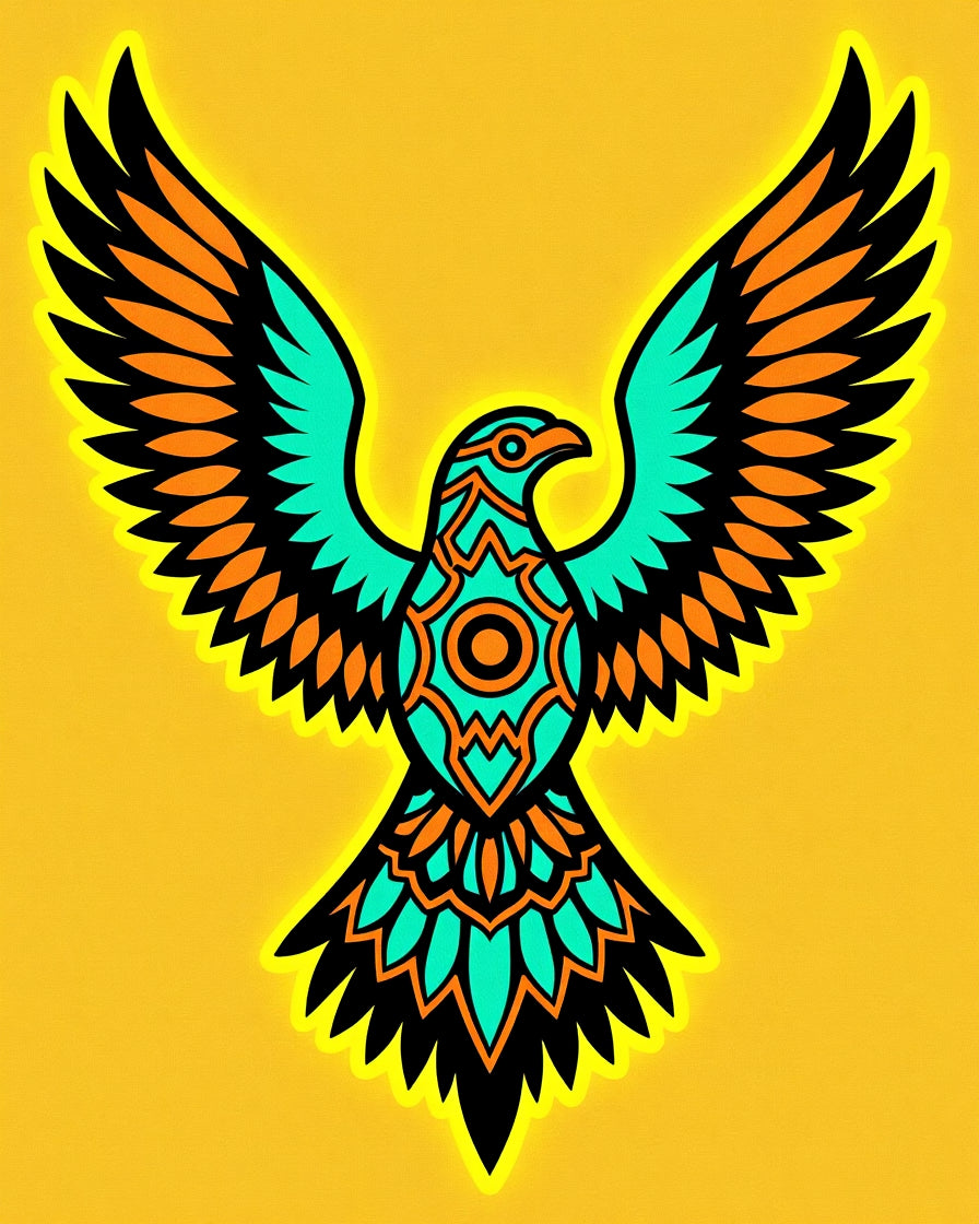 Bold Teal Orange Eagle Crest Rug