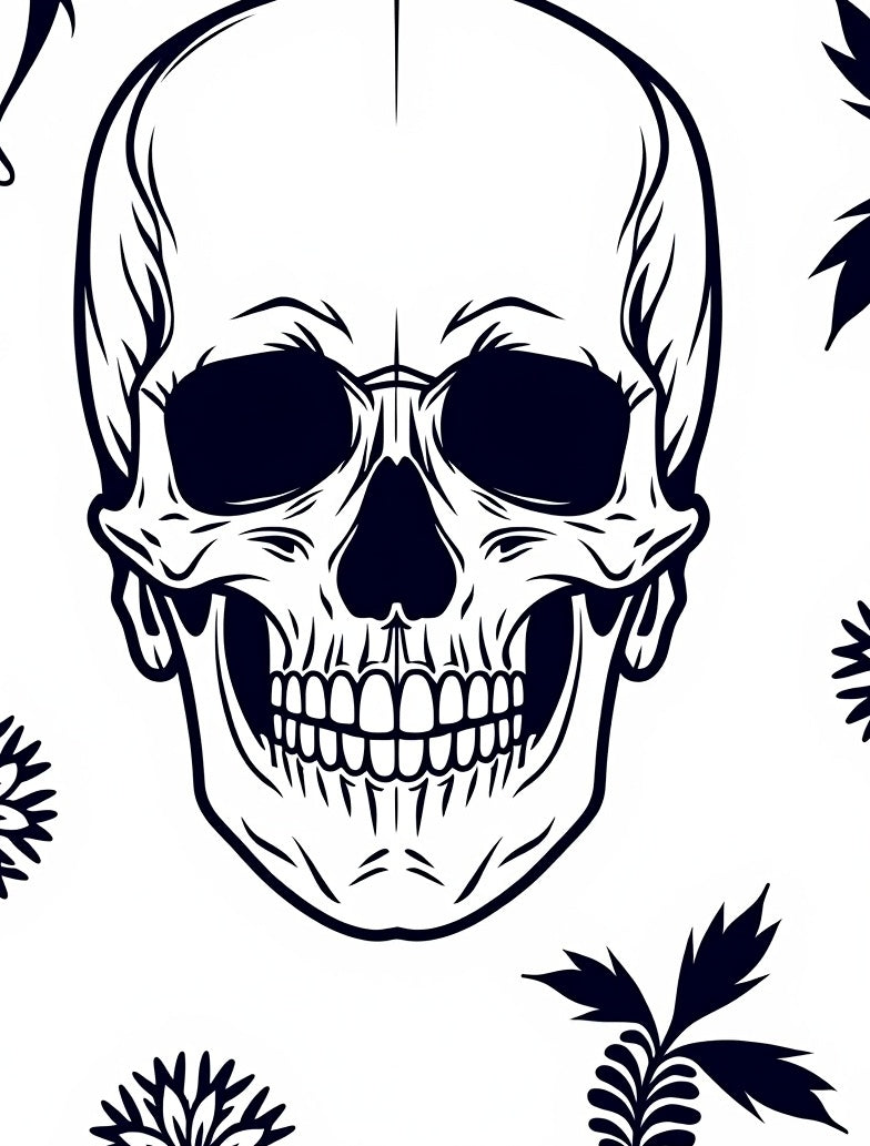 Dark Skull Floral Outline Rug