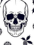 Dark Skull Floral Outline Rug