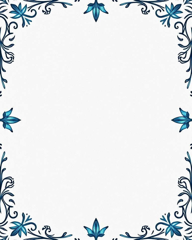 Ornate Deep Blue Floral Border Rug