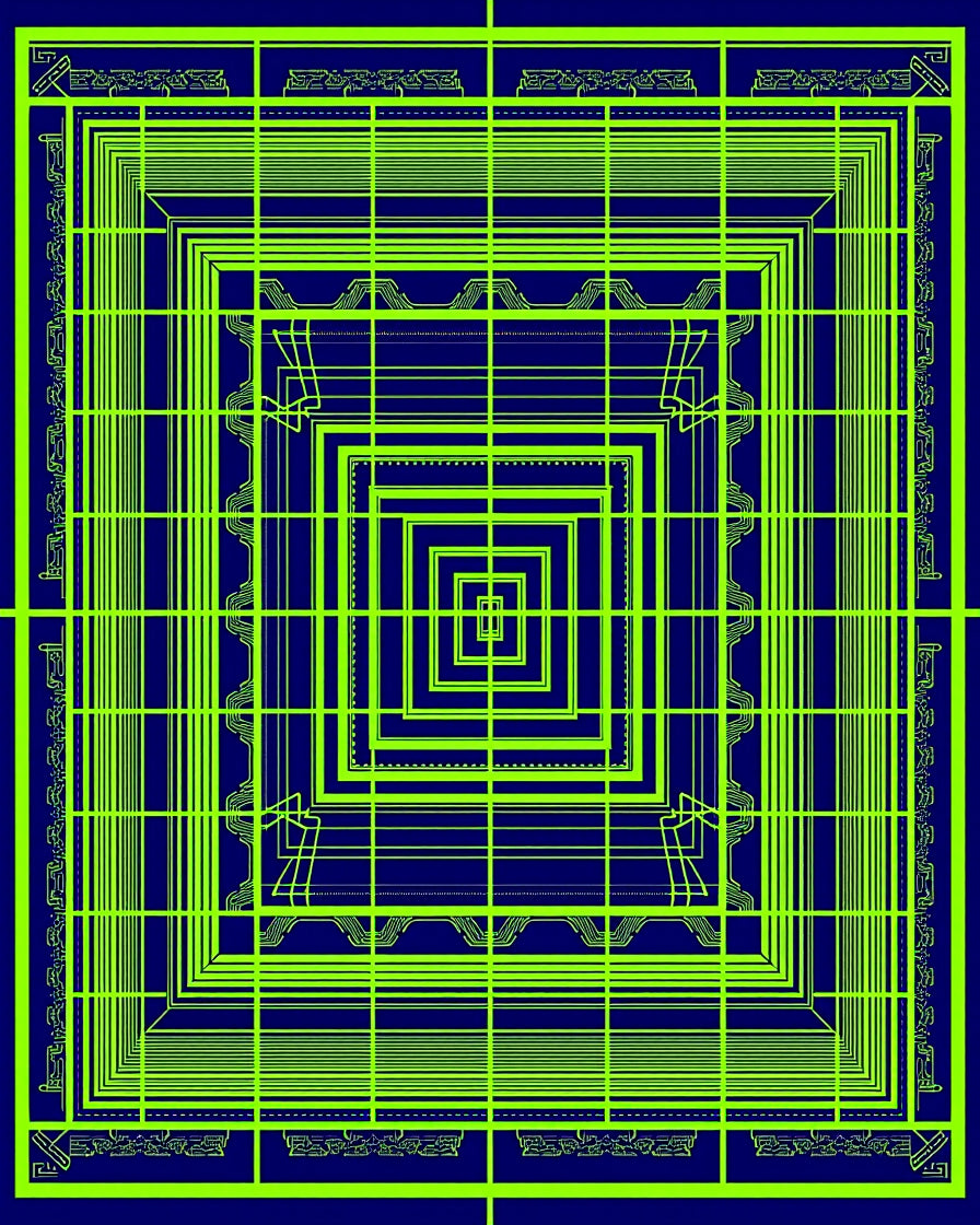 Electric Blue Geometric Nested Squares Rug