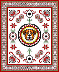 Red And White Happy Dog Floral Border Rug