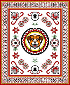 Red And White Happy Dog Floral Border Rug