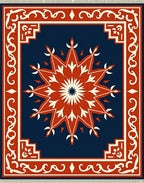 Crimson Starburst Geometric Border Rug