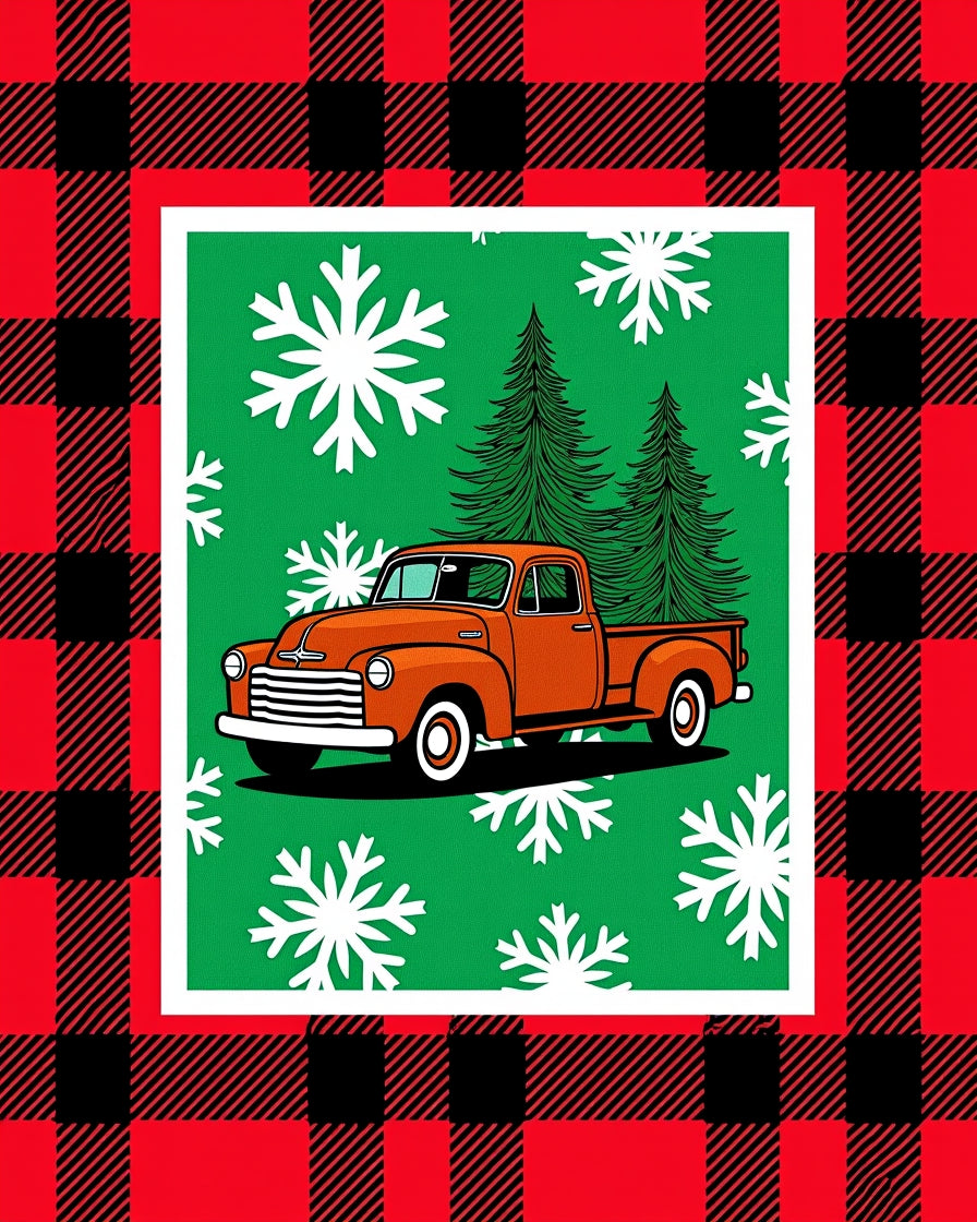 Orange Truck Snowflakes Christmas Trees Rug