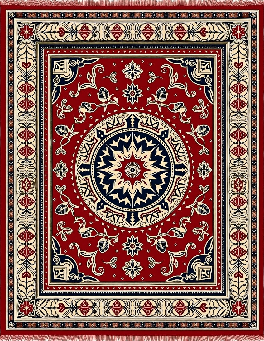 Crimson medallion floral Rug
