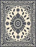 Cream and Navy Ornamental Floral Medallion Rug