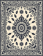 Cream and Navy Ornamental Floral Medallion Rug