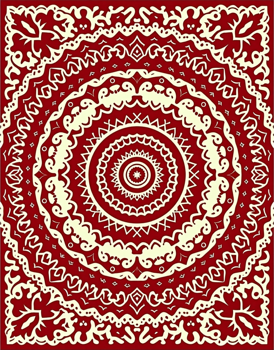 Crimson Cream Mandala Medallion Rug