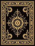 Grand Black Gold Medallion Border Rug