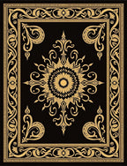 Grand Black Gold Medallion Border Rug