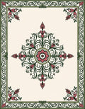 Pink Floral Green Border Medallion Rug