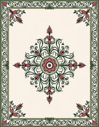 Pink Floral Green Border Medallion Rug
