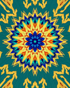 Vibrant Teal Yellow Blue Floral Mandala Rug