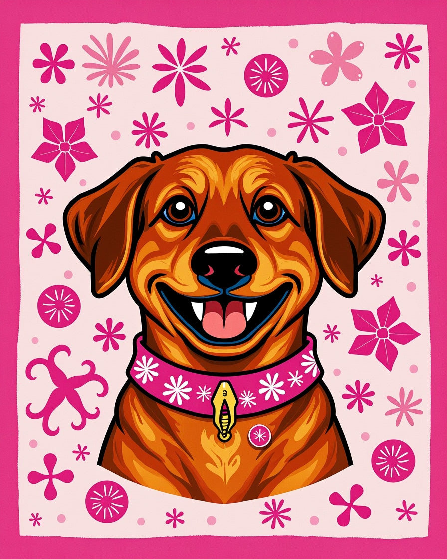 Pink Floral Art Dog Portrait Rug
