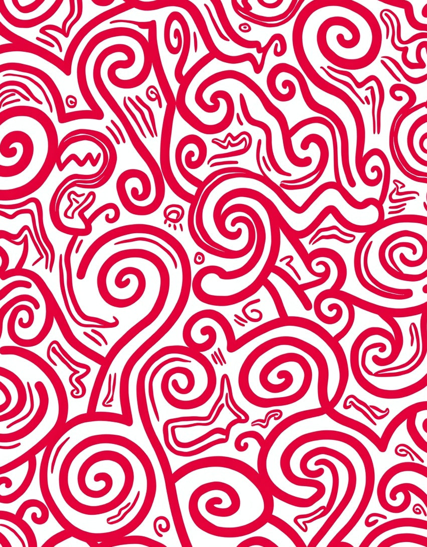 Crimson Swirl Abstract Organic Lines Rug