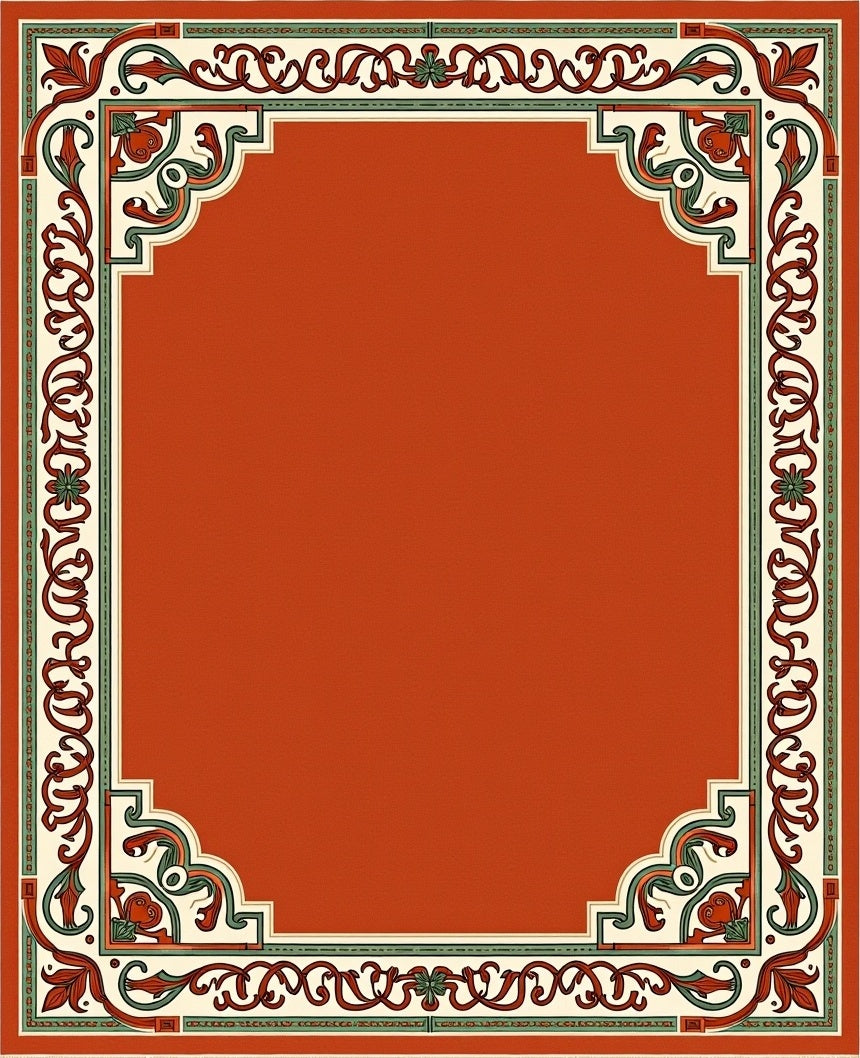 Antique Red Floral Vine Border Rug