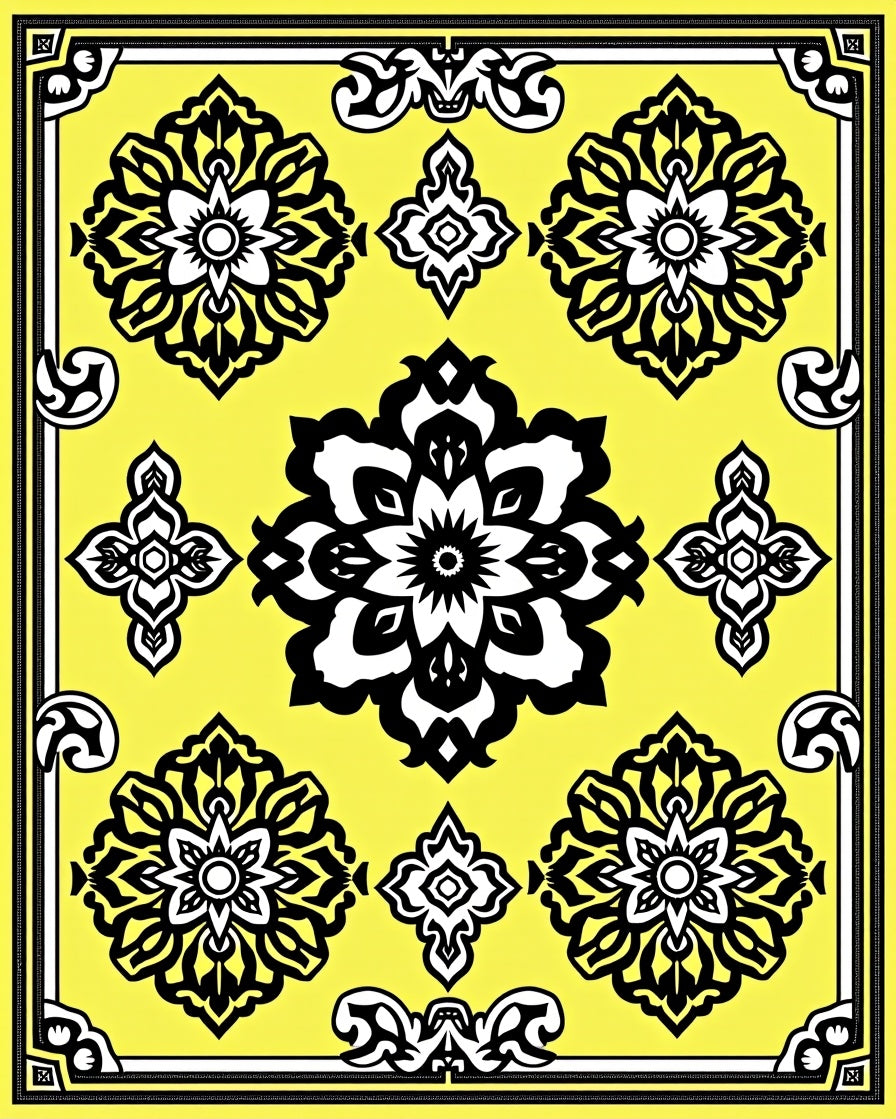 Vibrant Marigold Floral Medallion Rug