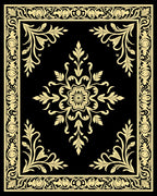 Golden Floral Medallion Black Lace Rug