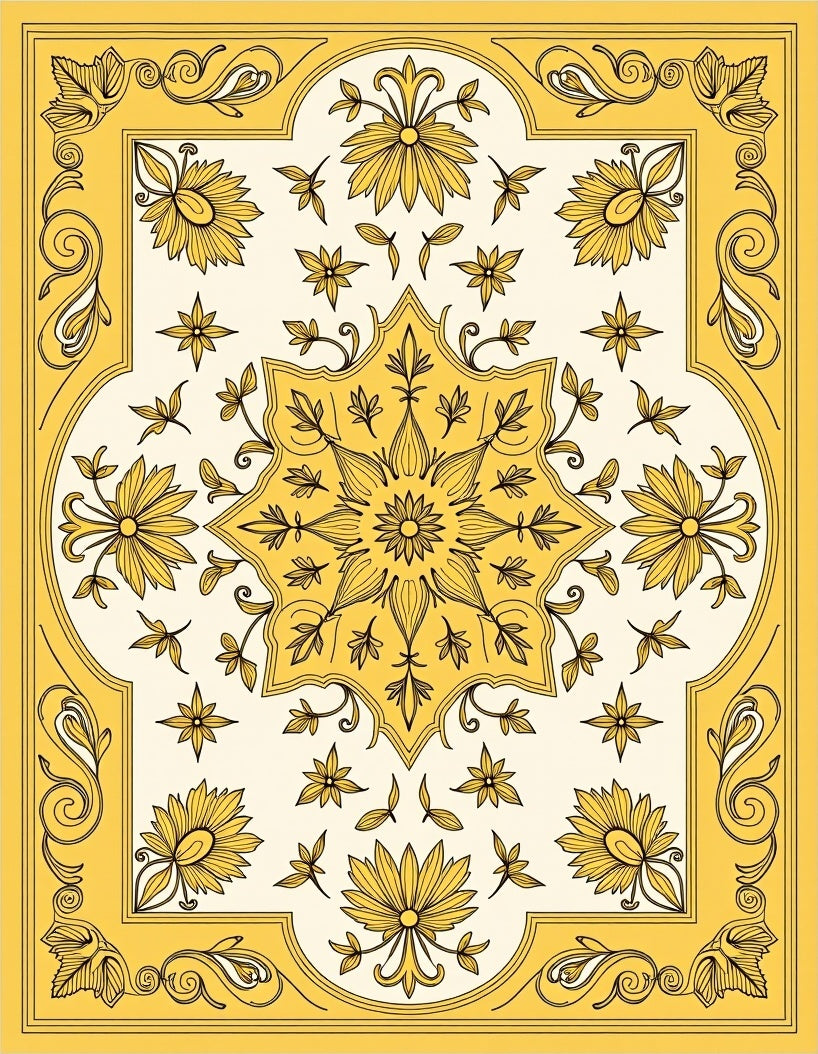 Golden Yellow Floral Medallion Centerpiece Rug