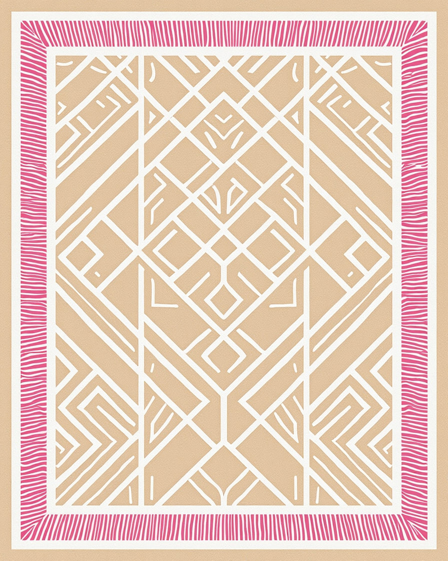 Chic Geometric Tan Pink Border Rug