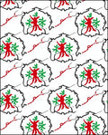 Red Green Humanoid Tribal Frame Rug