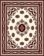 Deep Crimson Damask Scroll Square Rug