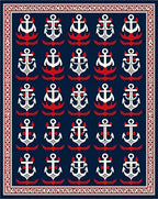 Nautical Navy Blue Anchor Collage Rug