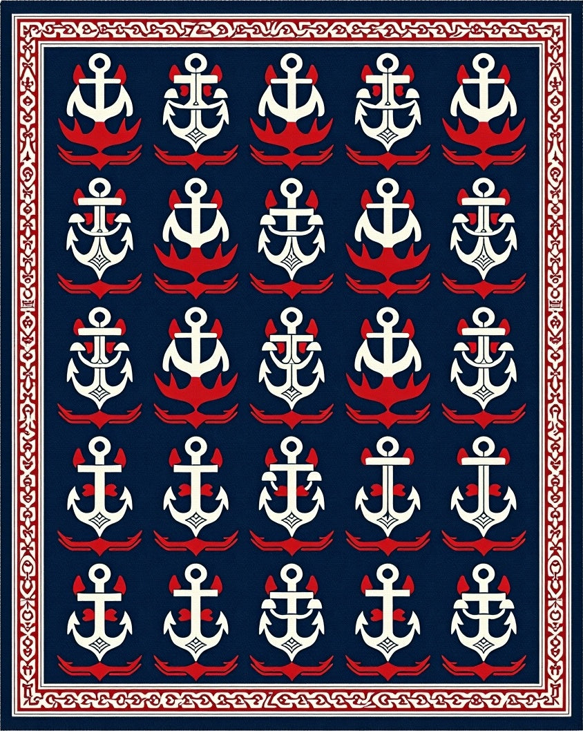 Nautical Navy Blue Anchor Collage Rug