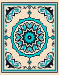Turquoise Floral Medallion Cream Border Rug