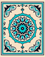 Turquoise Floral Medallion Cream Border Rug