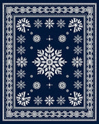 Navy Blue White Snowflake Mandala Rug