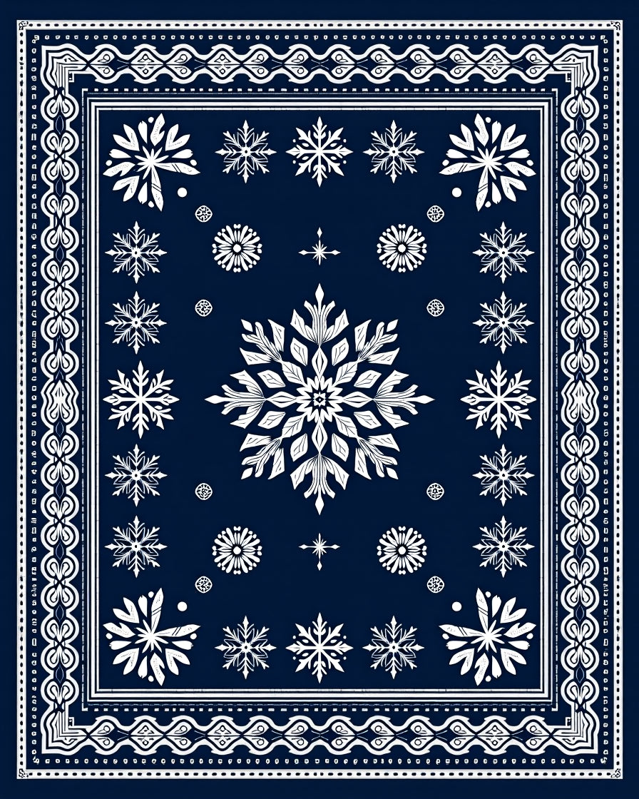 Navy Blue White Snowflake Mandala Rug