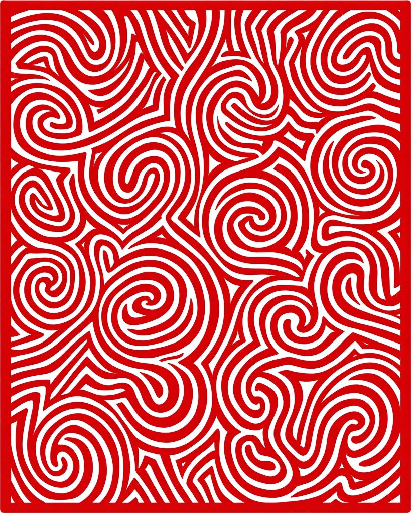 Bold Red Swirl Abstract Maze Rug
