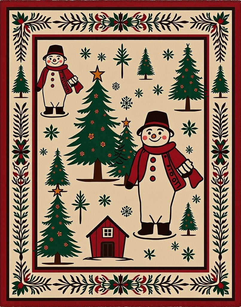 Festive Snowman Forest Christmas Rug