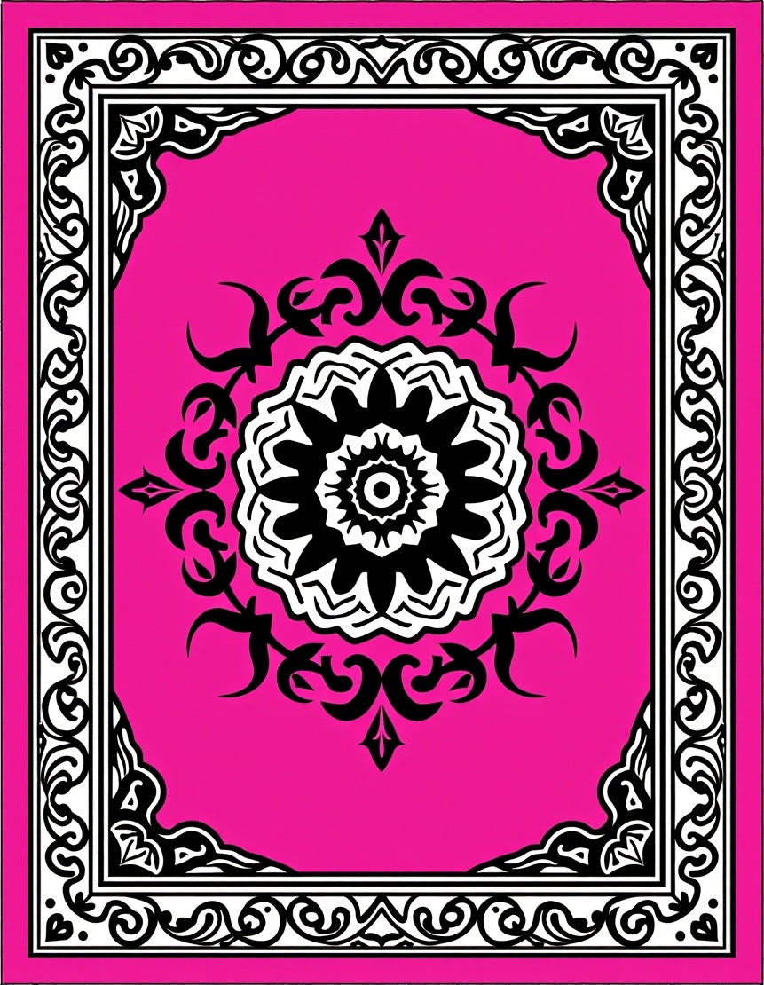 Vibrant Fuchsia Mandala Border Rug