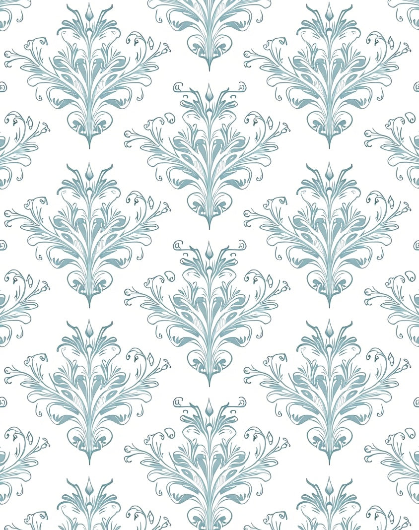 Soft Blue Damask Scrollwork Rug