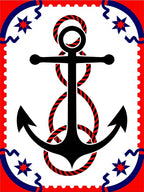 Nautical Black Red Anchor Rope Border Rug