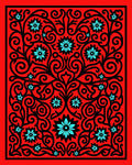 Red Black Teal Floral Swirl Harmony Rug
